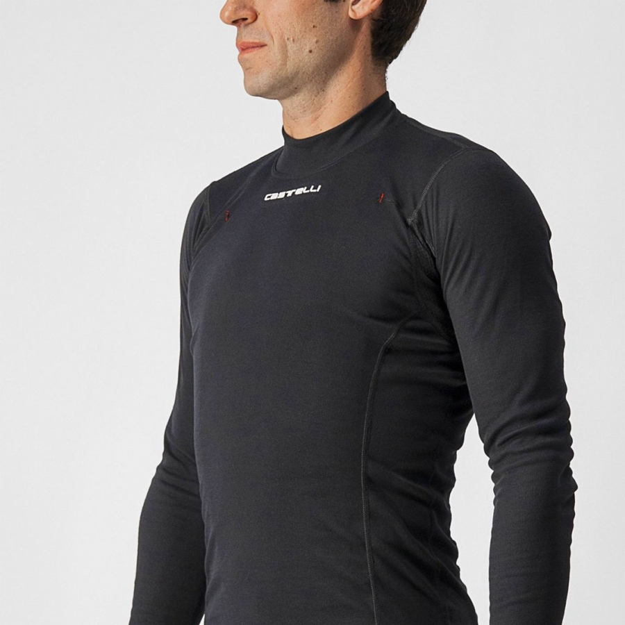 Castelli FLANDERS WARM LONG SLEEVE Miesten Base Layer Mustat | EJVP-70841