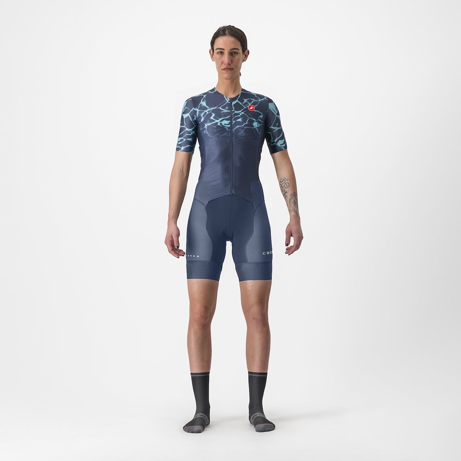 Castelli FREE SANREMO 2 W SHORT SLEEVE Naisten Puvut Sininen Vaaleanturkoosi | LMZY-59860