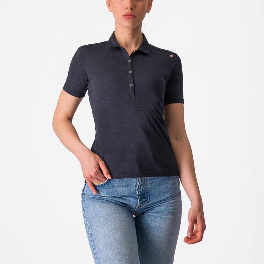 Castelli MERINO W POLO Naisten Casual Mustat | ANML-02714