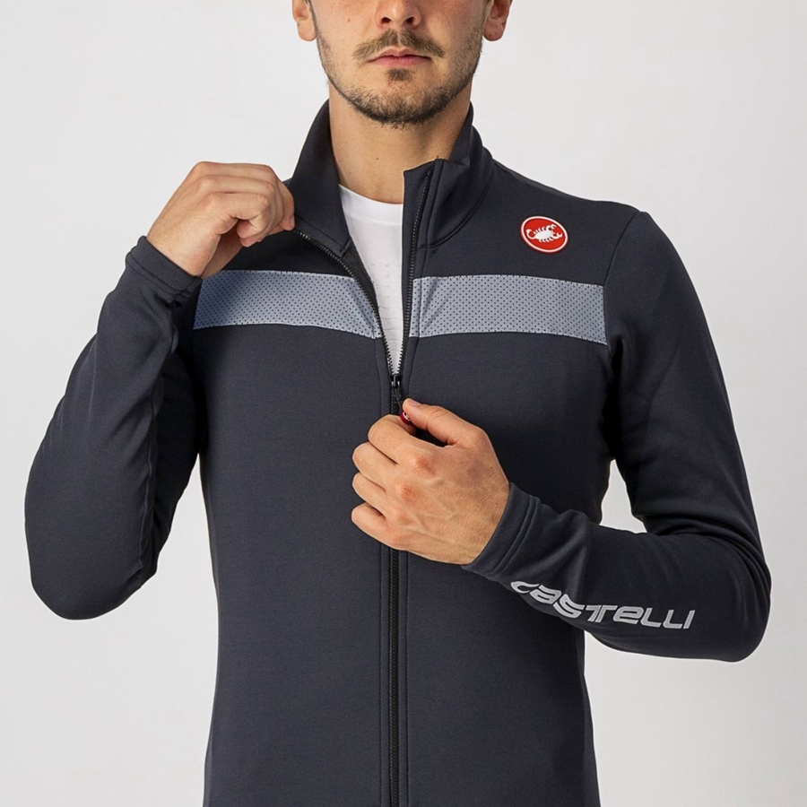 Castelli PURO 3 FZ Miesten Pelipaita Mustat Hopea | VTRQ-41906